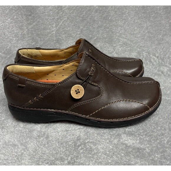Clarks Un.Loop Women’s Brown Leather Ortholite Slip On Shoes Size 7 M - Picture 6 of 16